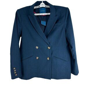 Biltmore Womens Double-Breasted Blazer Size 14 Navy Blue Tailored Office Jacket